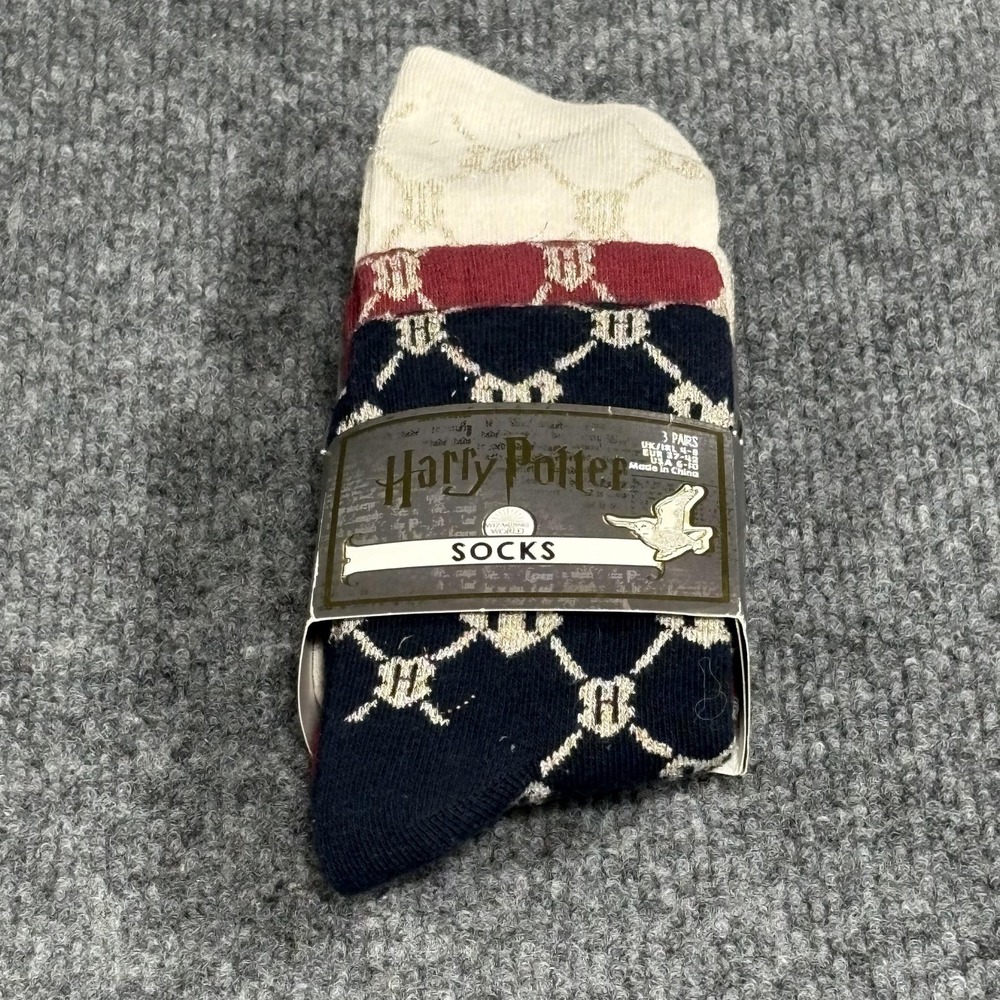Harry Potter Socks Womens 6-10 3 Pairs Navy Cream Hogwarts Crew Wizarding World